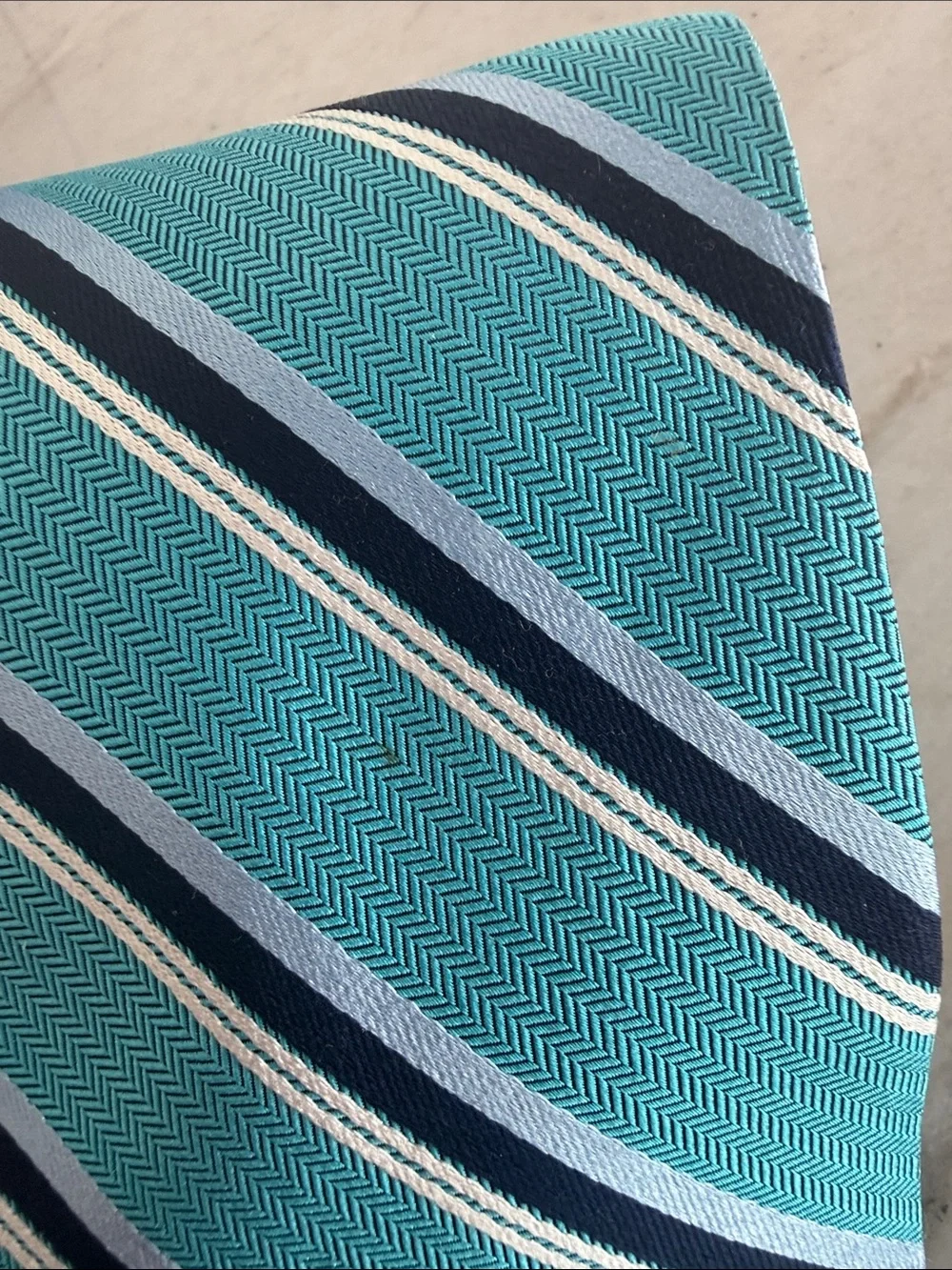 Brooks Brothers Teal Striped Silk Tie with Navy and White Accents